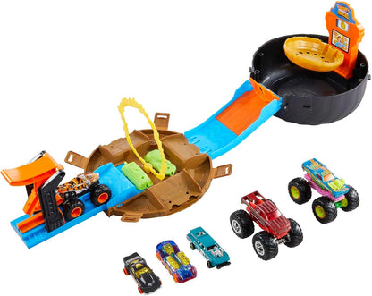 Hot Wheels Conjunto Monster Trucks Stunt Tire, inclui 3 Monster Trucks e 3 veículos em escala 1:64, presente para crianças de 4 a 8 anos, HHY74