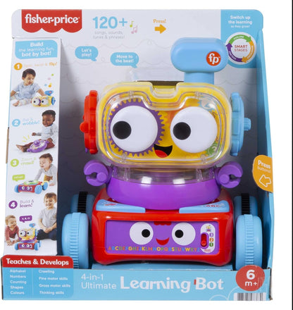 Robô de Aprendizagem 4 em 1 da Fisher-Price, brinquedo eletrônico com luzes, música e conteúdo educativo para bebês e crianças a partir de 6 meses, HBB04