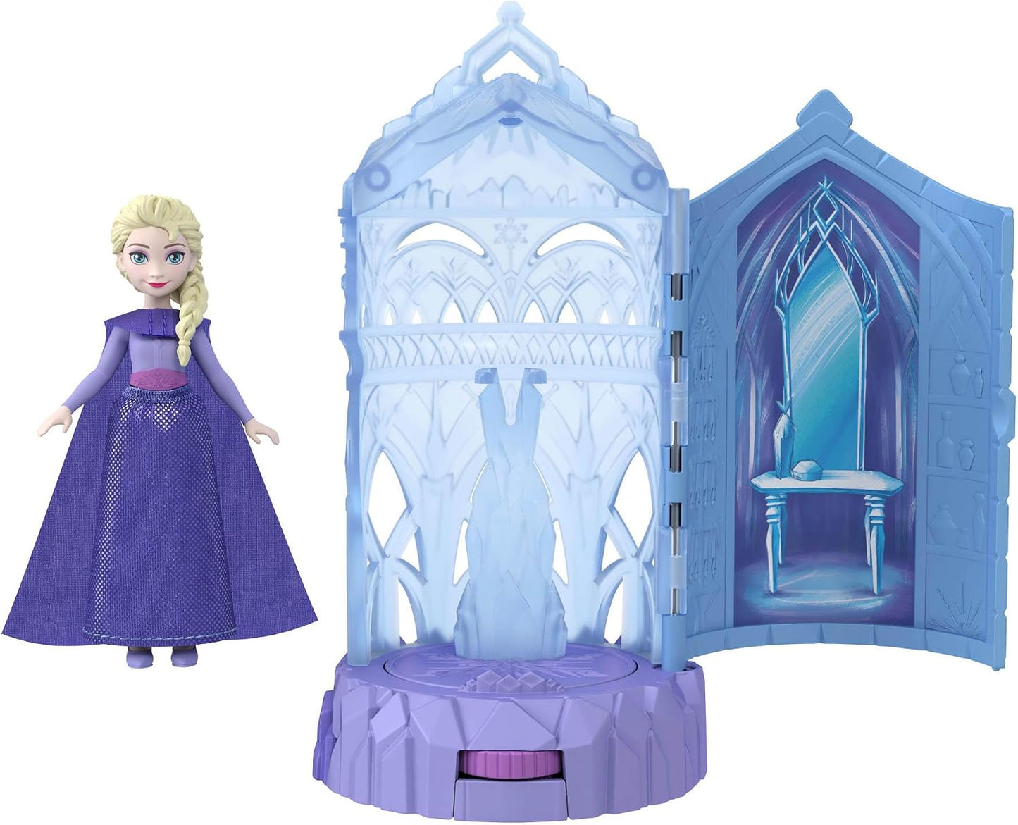 Mattel Disney Frozen – Mini Bonecas Surpresa e Conjuntos de Mini Castelo com Revelação Giratória da Boneca, Castelo de Gelo "Spin Surprise" inspirado nos filmes (Modelos podem variar), JCR90
