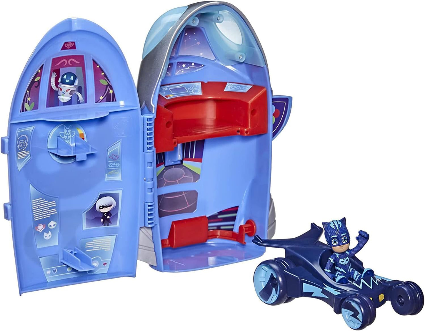 PJ Masks Brinquedo  2 em 1: Quartel-General e Foguete – Conjunto Pré-Escolar com Boneco de Ação e Veículo para Crianças a Partir de 3 Anos