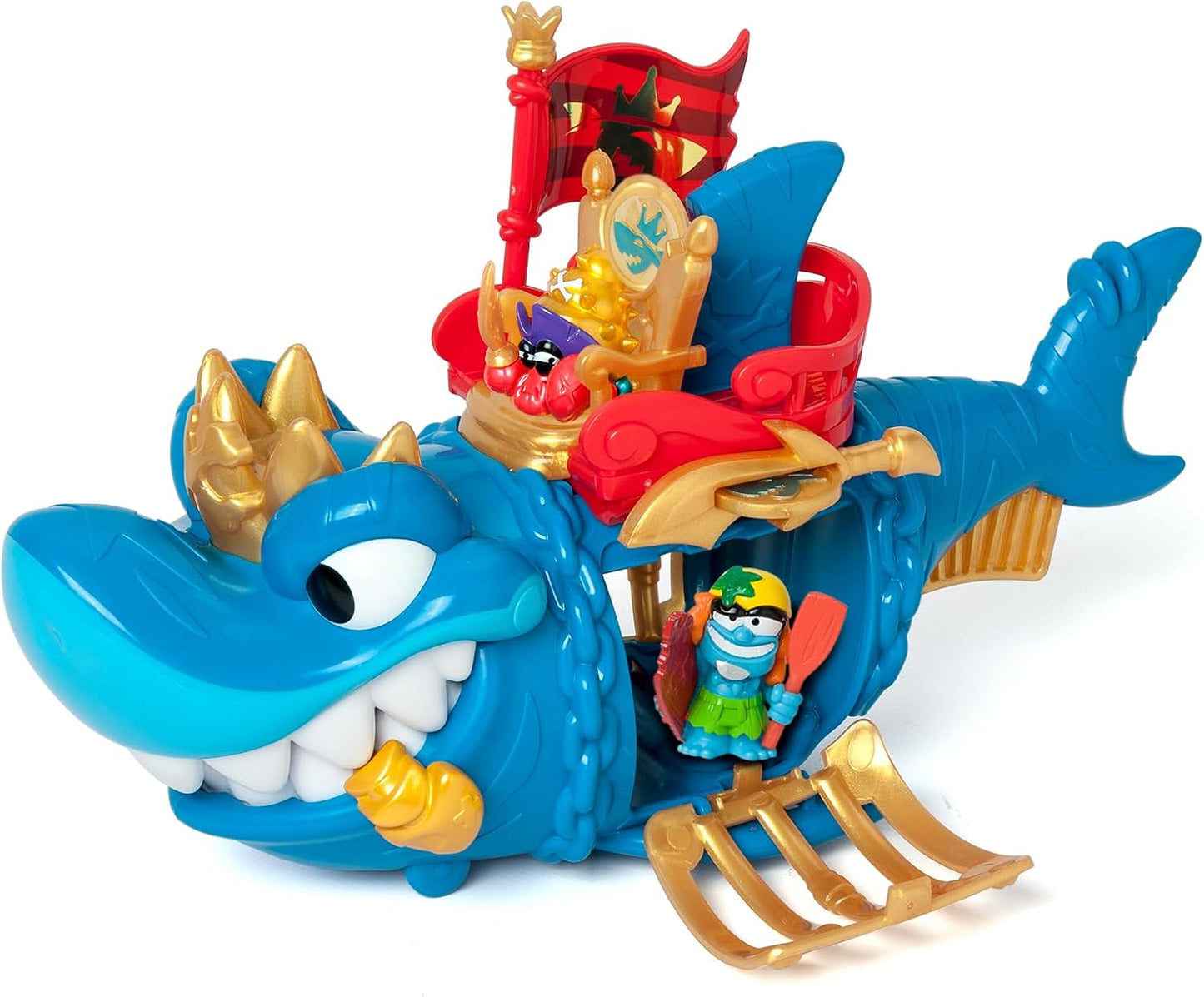 PIRATIX King Shark - Tubarão articulado com gaiola para capturar Piratix rivais. Inclui 1 tubarão, 1 tesouro exclusivo, 1 Piratix exclusivo e 1 acessório. Cor: Azul.