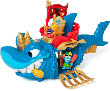 PIRATIX King Shark - Tubarão articulado com gaiola para capturar Piratix rivais. Inclui 1 tubarão, 1 tesouro exclusivo, 1 Piratix exclusivo e 1 acessório. Cor: Azul.