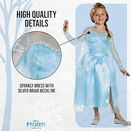DISGUISE O mais recente vestido clássico oficial da Disney Frozen Elsa para meninas – feito com cetim super macio – Natal, Halloween, vestido de princesa, fantasia, vestido extravagante