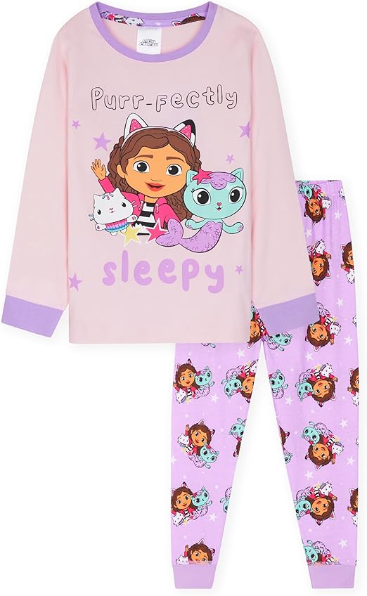 Gabby's Dollhouse, Conjunto de pijama infantil 2 peças, pijama comprido, roupa de dormir macia.