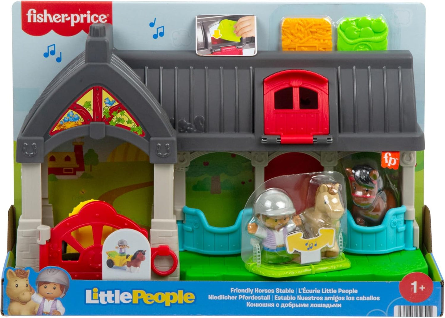 Fisher-Price Little People - Conjunto de Estábulo com Cavalos, Sons, Figuras e Acessórios para Crianças a partir de 1 Ano, HWR84