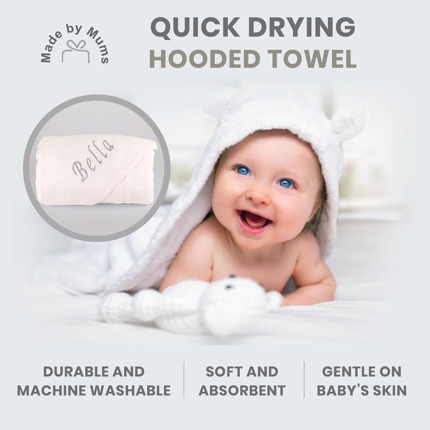 Baby Box Shop - Toalha com capuz personalizada para bebê e cobertor de urso personalizado para bebê, itens essenciais para recém-nascidos, Baby Box Shop - 6 itens essenciais para recém-nascidos unissex