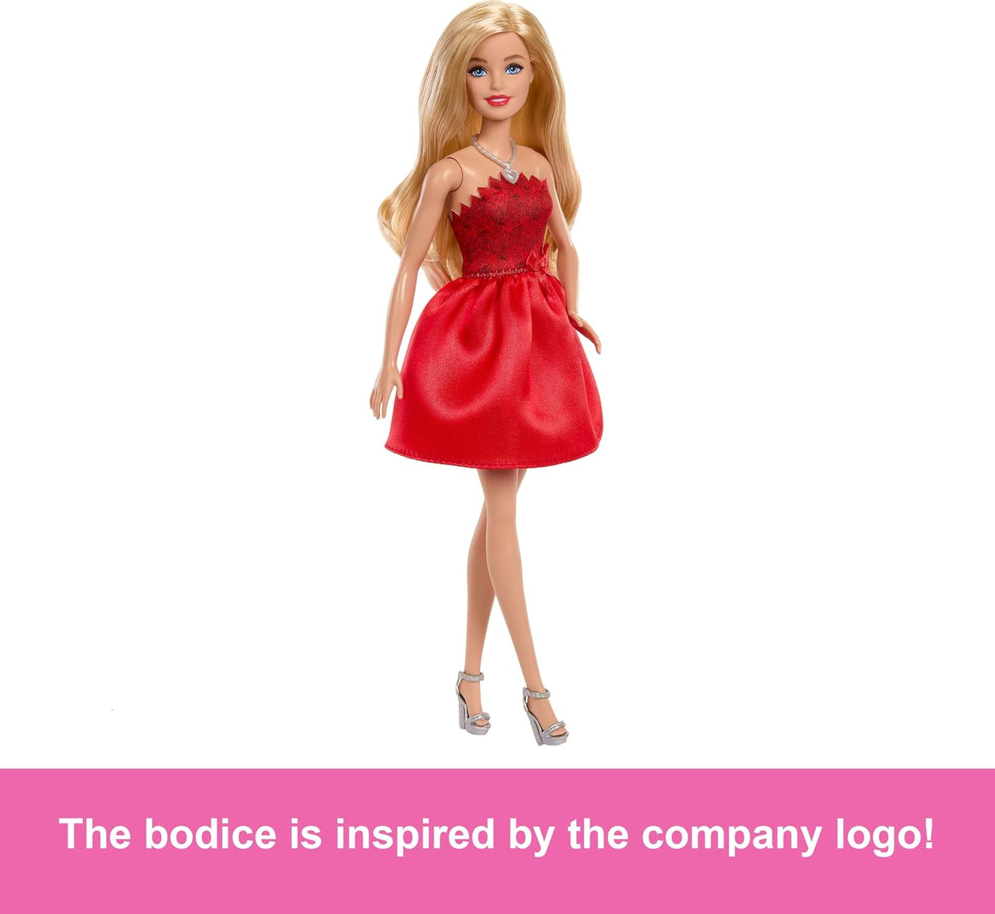 Barbie Mattel 80º Aniversário, Vermelha Rubi, Boneca Fashion Loira, Vestindo Vestido Vermelho com Sapatos e Colar Prateados, Brinquedo Colecionável, JGD25