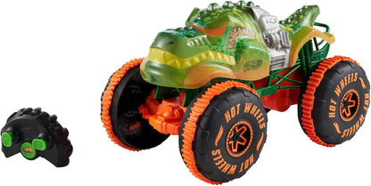 Hot Wheels Monster Trucks, veículo de brinquedo com controle remoto, escala 1:15, Rageasaur RC com pneus de alta aderência para off-road e manobras radicais.