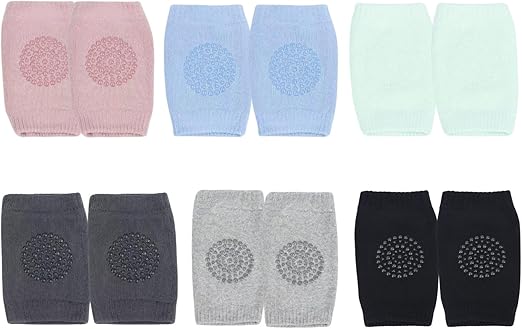 PandaEar - Conjunto de 6 pares de joelheiras para bebês engatinhando, macias e respiráveis, protetores de joelho antiderrapantes para bebês e crianças de 6 a 24 meses.