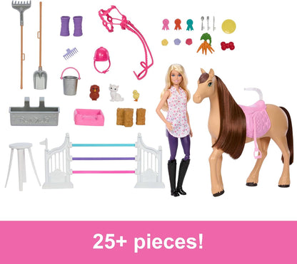 Barbie Conjunto de estábulo com boneca, cavalo e acessórios, mais de 25 peças com 6 áreas de brincadeira, inspirado em Barbie Mysteries: The Great Horse Chase, JDN43