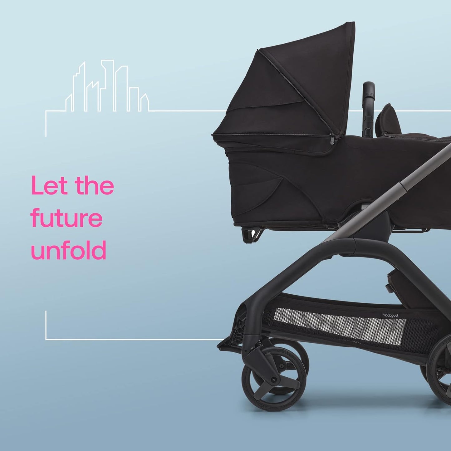 Berço Bugaboo Dragonfly, alcofa com colchão arejado e avental, dobra fácil com uma mão com carrinho de bebê em qualquer posição, carrinho Dragonfly City compatível, preto meia-noite