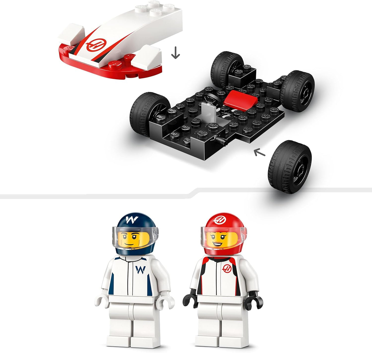 LEGO City F1 Williams Racing e Haas F1 Race Cars - Modelos de construção de Fórmula 1 de brinquedo com 2 minifiguras de motorista e luzes de partida - Pequena ideia de presente para crianças, meninos e meninas de mais de 4 anos