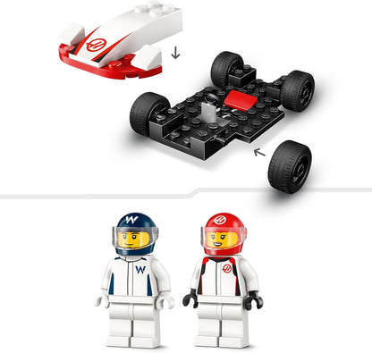 LEGO City F1 Williams Racing e Haas F1 Race Cars - Modelos de construção de Fórmula 1 de brinquedo com 2 minifiguras de motorista e luzes de partida - Pequena ideia de presente para crianças, meninos e meninas de mais de 4 anos