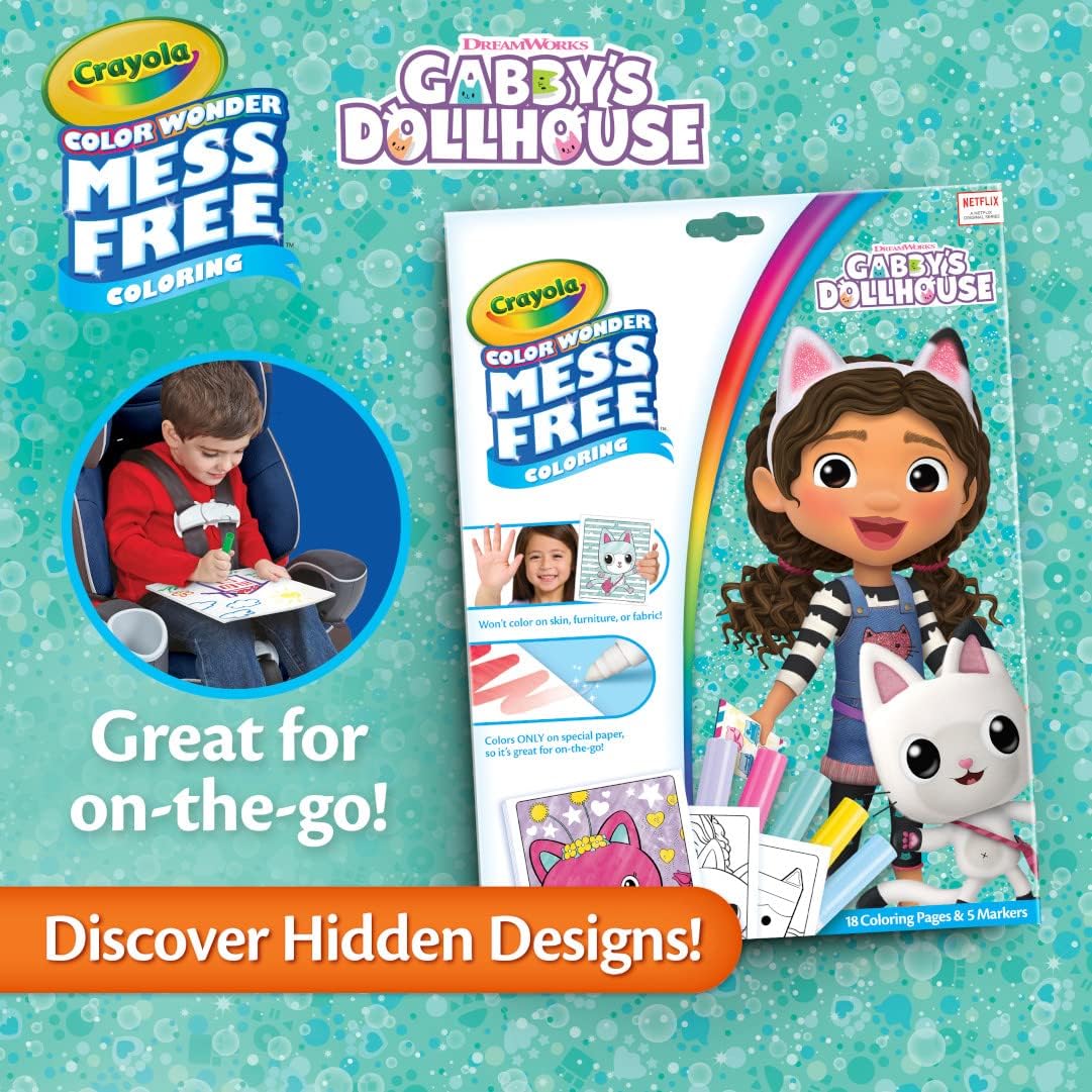 CRAYOLA Color Wonder - Casa de Bonecas da Gabby | Livro de Colorir Sem Sujeira (Inclui 18 Páginas para Colorir e 5 Canetinhas Mágicas Color Wonder) | Para Crianças a partir de 3 Anos