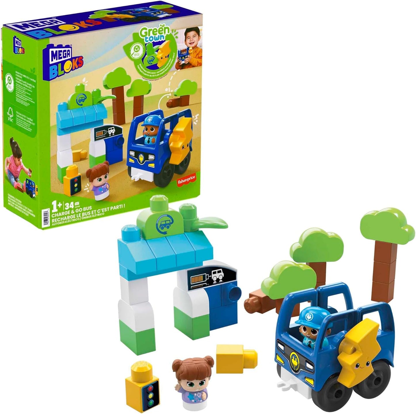 MEGA BLOKS Blocos de construção infantis Fisher-Price, classificação e reciclagem de cidade verde