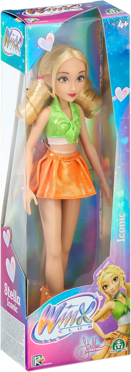 Winx Iconic Boneca – Stella com Roupa Característica e Articulações – Boneca Fashion Clássica de 27cm com Cabelo Dourado – Brinquedo Oficial do Clube Winx para Meninas – Brincadeira Mágica de Aventura – Idade 4+
