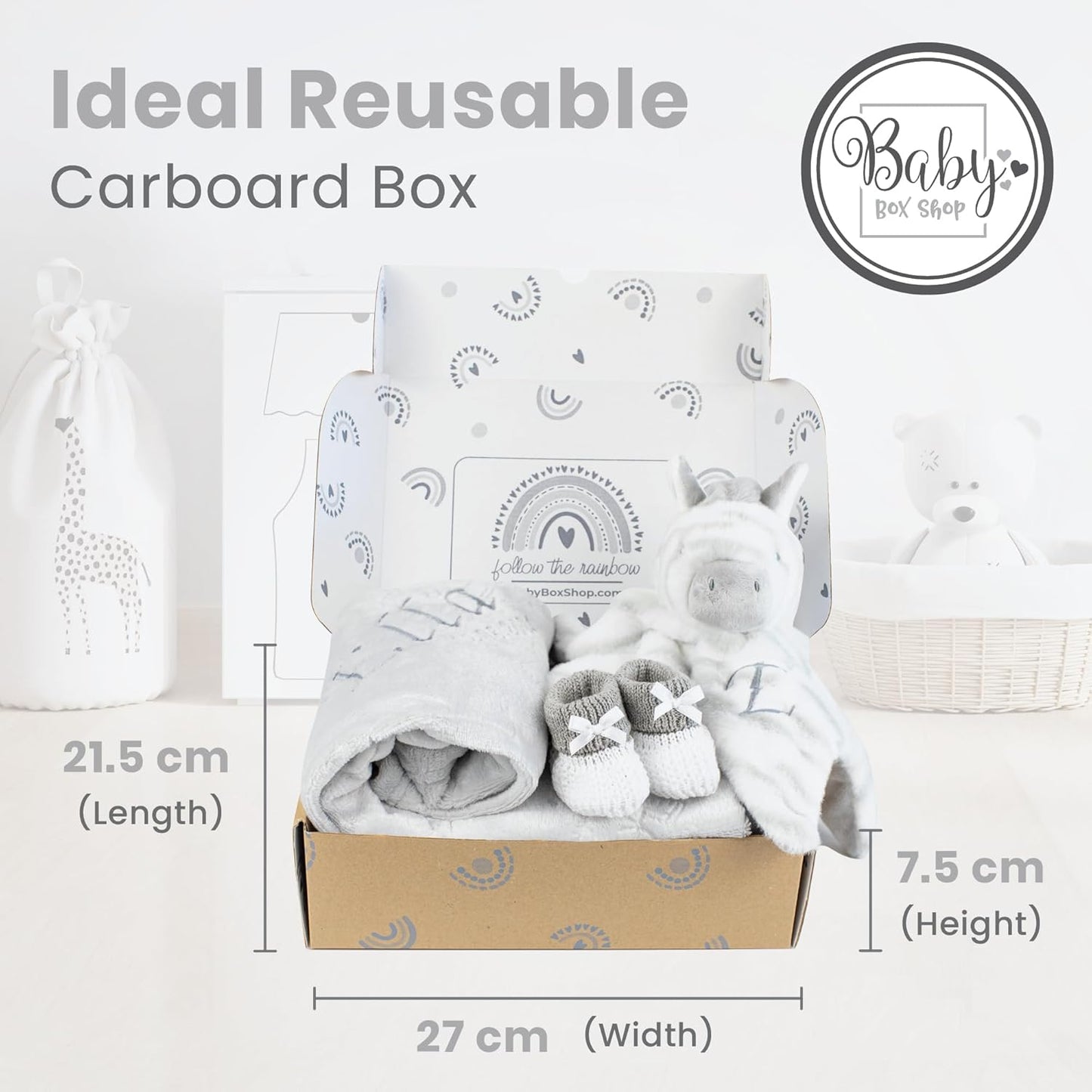 Baby Box Shop - Presentes personalizados para bebês - Cobertor de bebê personalizado e edredom de bebê zebra personalizado com botinhas de algodão cinza e branco, ideais para presentes de batizado