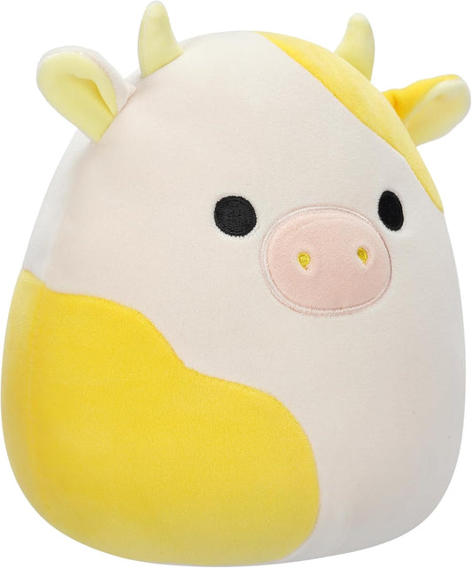 Squishmallows SQCR05402 Cuerpo de 7,5 pulgadas La vaca amarilla y blanca, multicolor