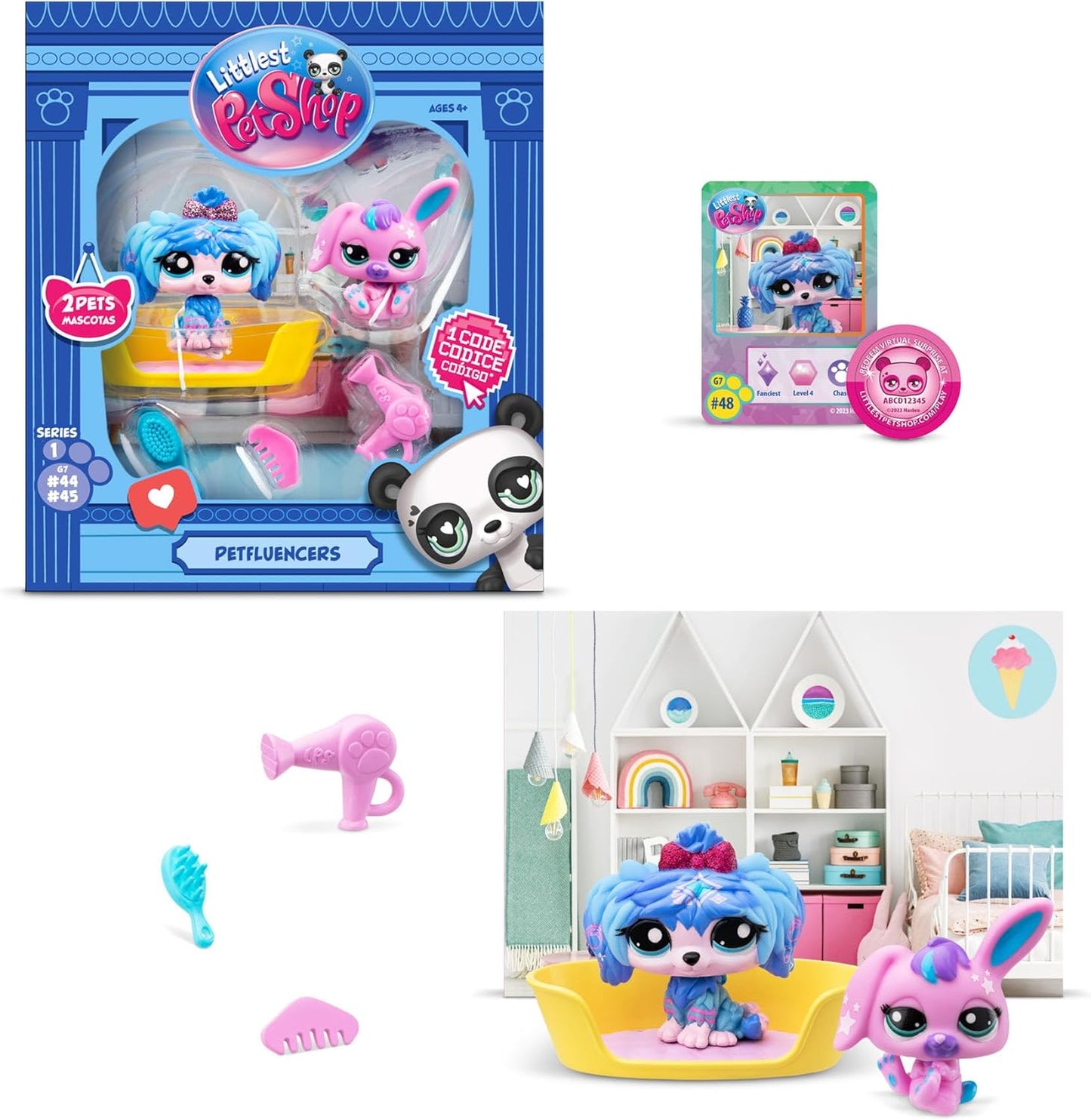 Littlest Pet Shop Petfluencer Super Salão | O conjunto Petfluencer contém 2 mini brinquedos LPS, 4 acessórios, 1 cenário, 1 cartão colecionável e 1 código virtual | Brinquedos colecionáveis para meninas e meninos