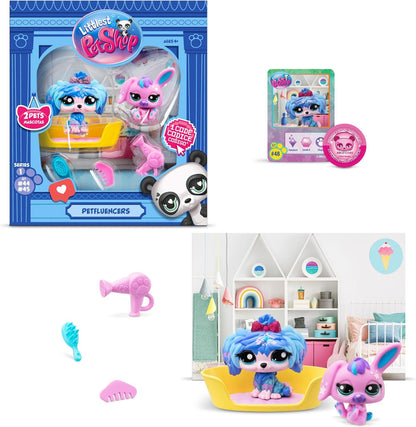 Littlest Pet Shop Petfluencer Super Salão | O conjunto Petfluencer contém 2 mini brinquedos LPS, 4 acessórios, 1 cenário, 1 cartão colecionável e 1 código virtual | Brinquedos colecionáveis para meninas e meninos