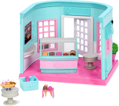 Li'l Woodzeez WZ6735Z Playset - Heladería Scoops &amp; Sprinkles - Juego de 18 piezas - Juguetes familiares para niños de 3 años en adelante