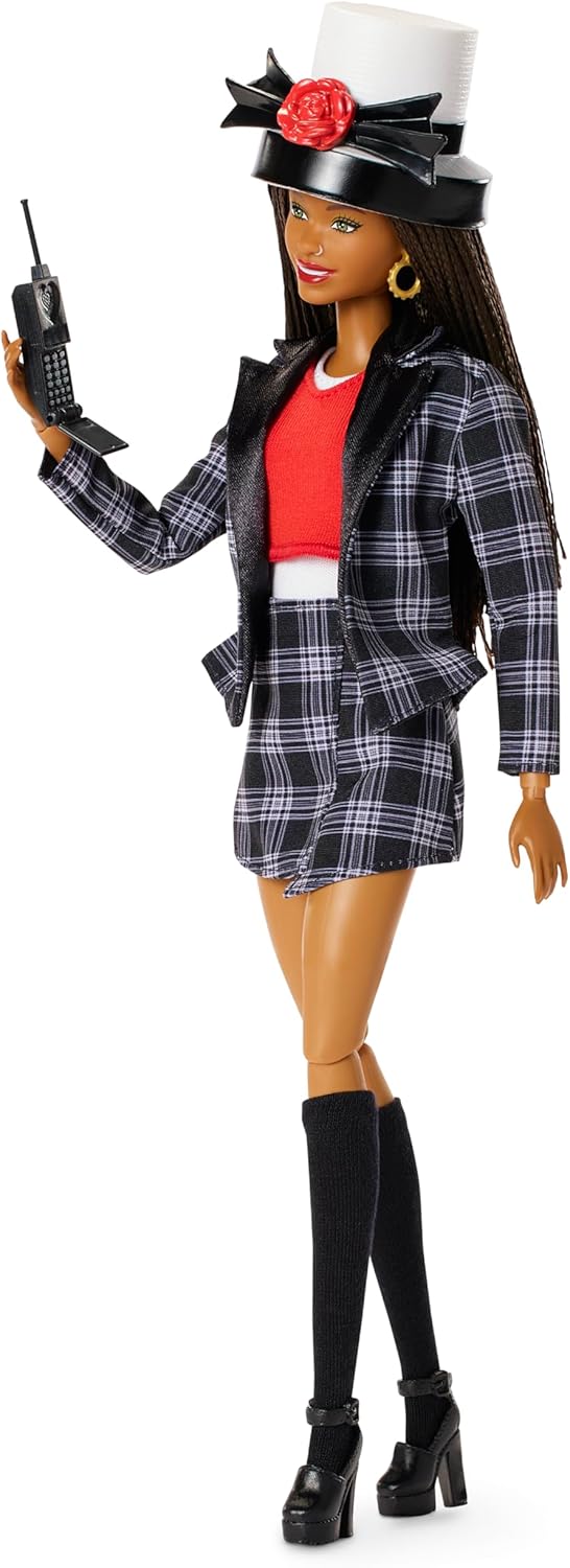 Barbie Boneca Signature, Dionne de As Patricinhas de Beverly Hills, Colecionável, com Terno Xadrez Preto e Branco, Cartola e Acessório de Celular, JBJ47