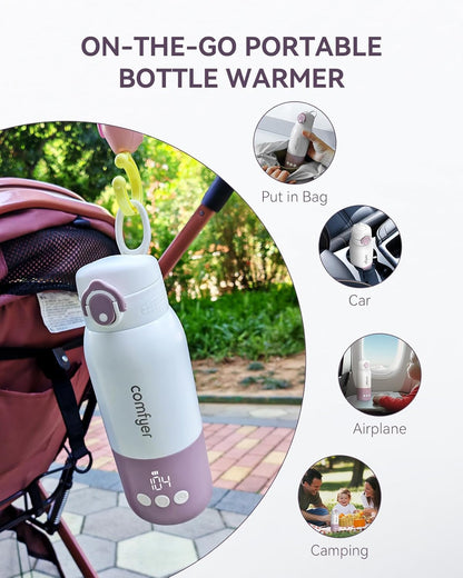 Aquecedor de mamadeiras portátil para bebês, aquecimento rápido e bateria de longa duração de 12.000 mAh, dois modos de aquecimento para leite materno e água, capacidade de 340 ml, para viagens de carro e avião