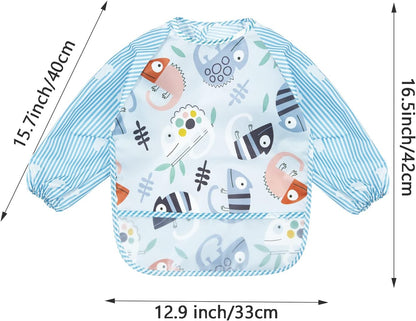 PandaEar (Pacote com 3 Babadores Impermeáveis de Manga Comprida | Babador para Alimentação, Avental de Pintura para Bebês e Crianças de 6 a 36 Meses (Lagarto)