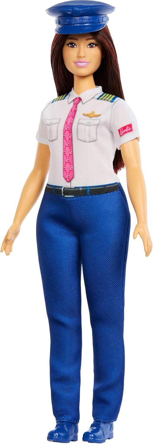 Barbie Carreiras Piloto Moda Boneca Vestindo Roupa Removível com Uniforme de Voo e Sapatos, Mais Chapéu como Acessório, JKF75