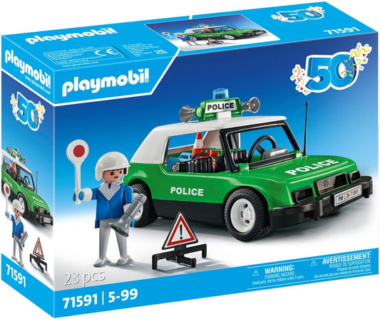 Playmobil 71591 Conjunto clássico de aniversário do carro de polícia 71591, passeios emocionantes com o icônico carro de polícia retrô dos anos 70, carro de colecionador ou conjuntos de jogos adequados para crianças a partir de 5 anos