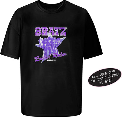 Bratz Boneca Stylin’ Birthdayz – Jade com roupa de festa (camiseta roxa de cetim e botas pretas), camiseta com estampa, embalagem temática de aniversário – Coleção Stylin’ Birthdayz