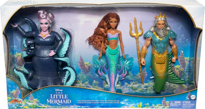 Conjunto de Bonecos Disney A Pequena Sereia: Ariel, Rei Tritão e Úrsula – 3 Bonecos com Trajes Clássicos, Brinquedos Inspirados no Filme, HND28