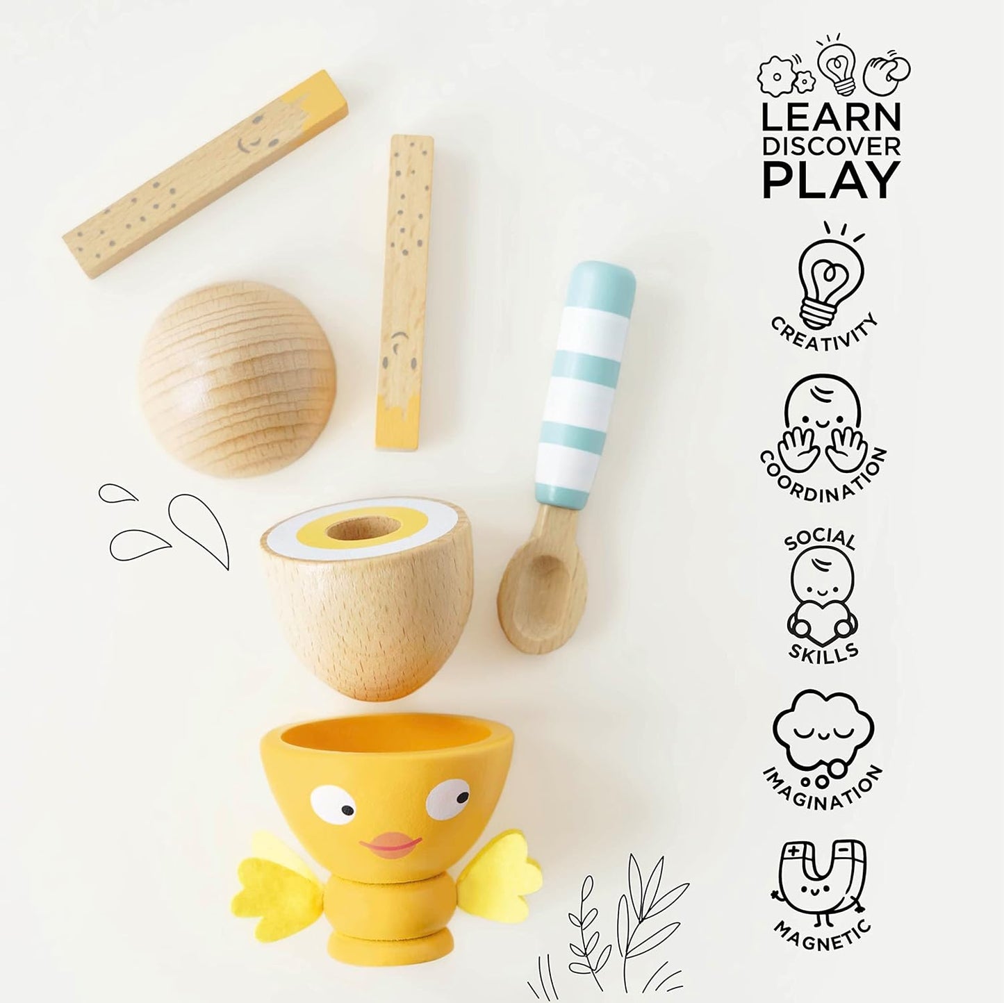 Le Toy Van - Conjunto de copos para ovos de madeira 'Chicky - Chick' de madeira para brincar de cozinha | Acessórios de cozinha para brinquedos infantis, madeira, rosa, 12 x 16 x 6,3 cm