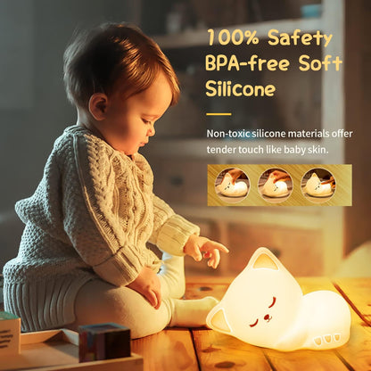 Groov-e Cuties - Sophie Kitten - Luz noturna LED que muda de cor com temporizador de 30/60 minutos - 7 cores - Toque para usar - Bateria recarregável de 12 horas ou alimentada por USB - para bebês, crianças pequenas e crianças
