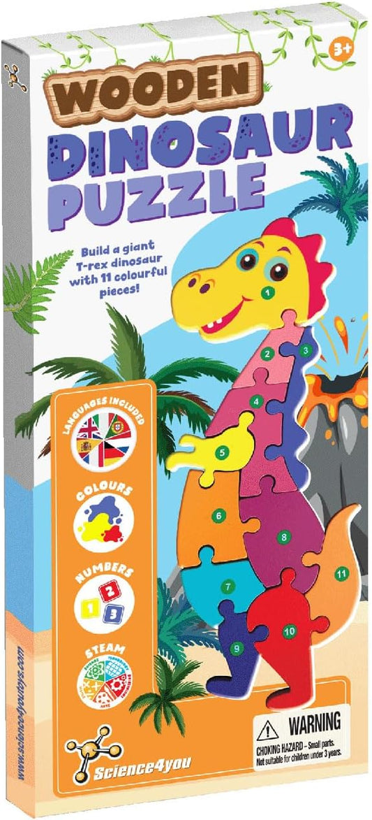 Science4you 1254 Quebra-cabeça de madeira para crianças pequenas para aprender números, 11 peças de dinossauro, brinquedo educativo para crianças, o presente de escolha da mãe para meninos e meninas de 2 a 3 a 4 anos