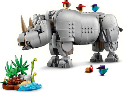 LEGO Creator 3 em 1 Animais Selvagens: Rinoceronte Majestoso com Pássaros - Figura de Animal que se Transforma em um Modelo de Hipopótamo ou uma Morsa - Presente Criativo para Meninas e Meninos a partir de 9 Anos - 31171