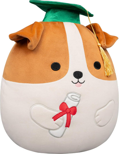 Squishmallows Original de 12 Polegadas – Brenden, o Jack Russell Terrier com Chapéu de Formatura – Pelúcia Oficial Jazwares (Tamanho Médio)
