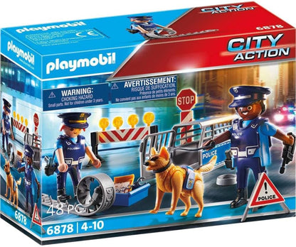 Playmobil 6878 City Action Police Roadlock, brinquedo policial para presentear, divertido para brincadeiras imaginativas, conjunto de brinquedos adequado para crianças a partir de 4 anos.