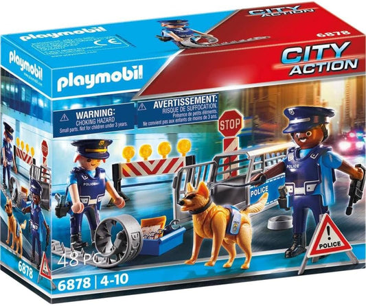 Playmobil 6878 City Action Police Roadlock, brinquedo policial para presentear, divertido para brincadeiras imaginativas, conjunto de brinquedos adequado para crianças a partir de 4 anos.