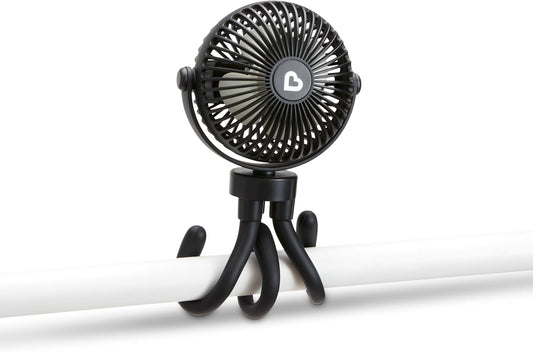 Munchkin Ventilador para carrinho de bebê | Mini ventilador portátil para carrinho de bebê com luzes de LED | Itens essenciais para bebê | Ventilador para carrinho de bebê 360 com 4 velocidades | Preto