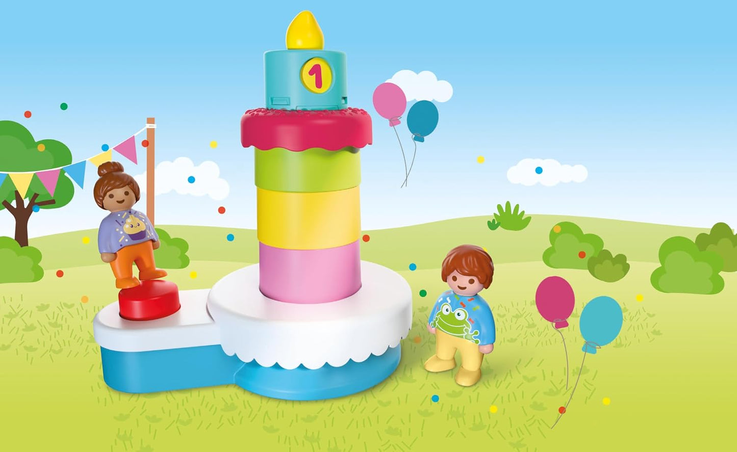 Playmobil | JUNIOR | JUNIOR: Bolo de Aniversário | Bolo Surpresa com Efeito de Pulo, Vela Giratória e Bonecos | Para Crianças a Partir de 4 Anos | 72086