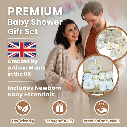 Baby Box Shop - Conjunto de presente para recém-nascidos - Cesta premium com chocalho para cachorro, porta-retratos, tecido de musselina, chá de bebê para recém-nascidos