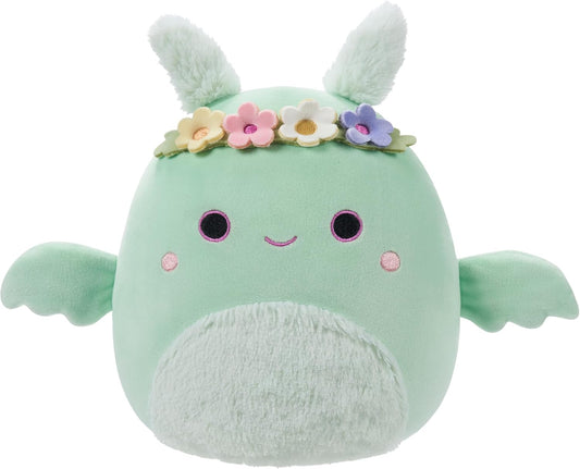 Squishmallows Original 7,5 polegadas - Tove the Mint Green Mothman com coroa de flores e barriga difusa