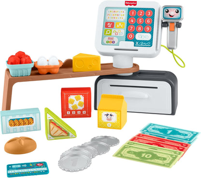 Brinquedo educativo Fisher-Price para crianças a partir de 2 anos: caixa registradora, loja de brincar com 20 peças, para brincar de contar e comprar. Versão multilíngue. JGW97