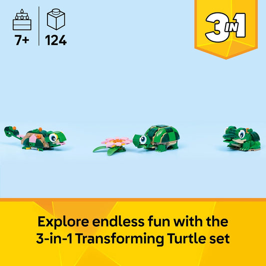 LEGO Creator Tartaruga 3 em 1 com Flor de Lírio-d'água - Figura de Animal que se Transforma em Camaleão ou Sapo - Ideia de Decoração de Mesa DIY - Presente de Aniversário para Meninas e Meninos a partir de 7 Anos - 31377