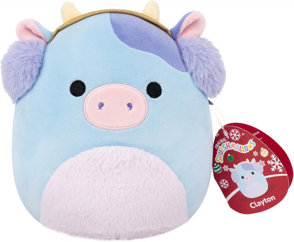 Squishmallows Original Clayton, a Vaca Azul de 19 cm com Protetores de Orelha, Pelúcia de Natal | Brinquedo de Pelúcia Colecionável e Fofo, Brinquedo Macio para Crianças, Ursinhos de Pelúcia Adoráveis