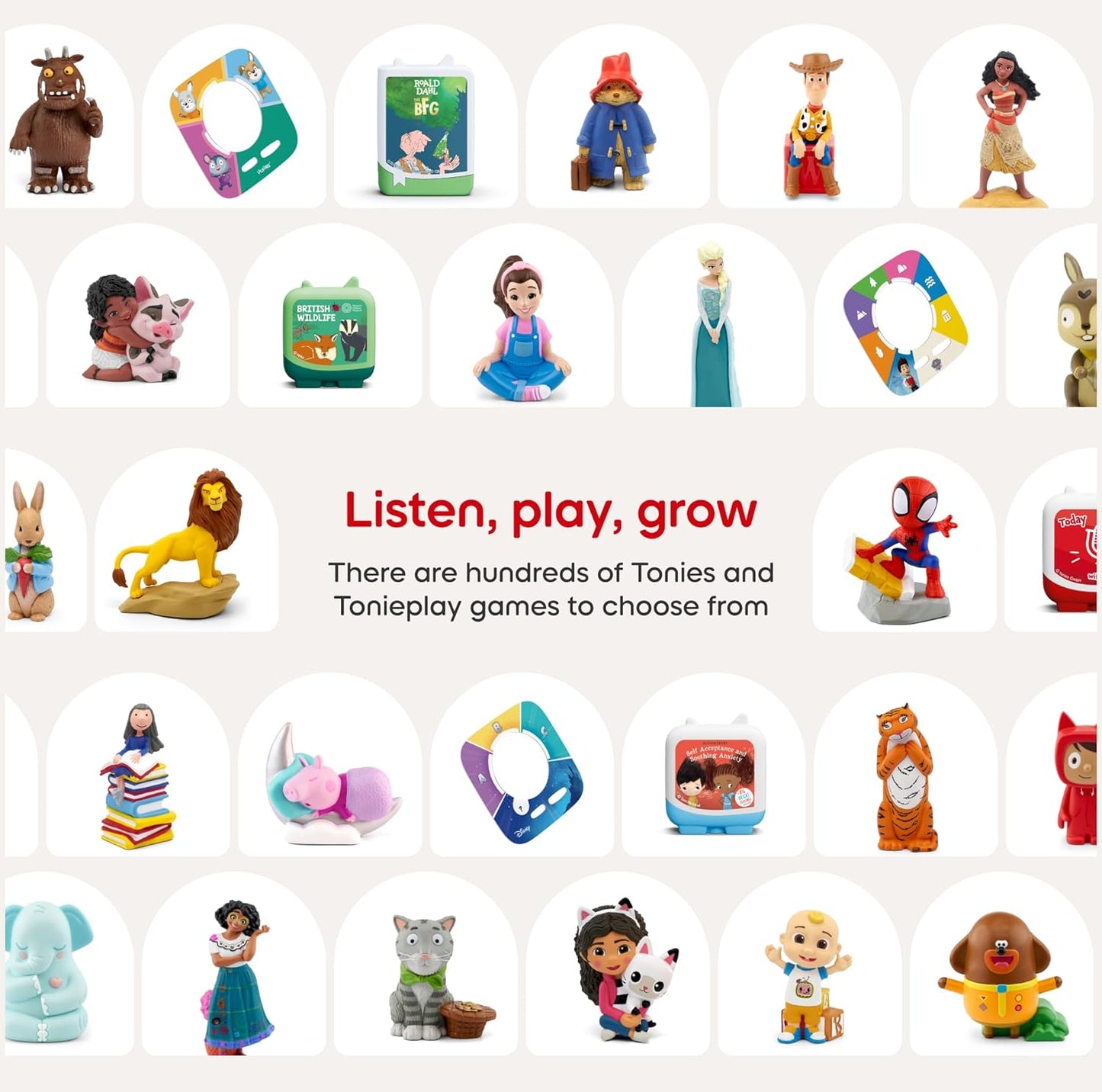 Pacote Toniebox 2 Tonies com 4 Tonies: Disney Frozen Elsa, Disney Frozen 2 Anna, Disney A Bela e a Fera, Disney Enrolados, Nuvem Rosa