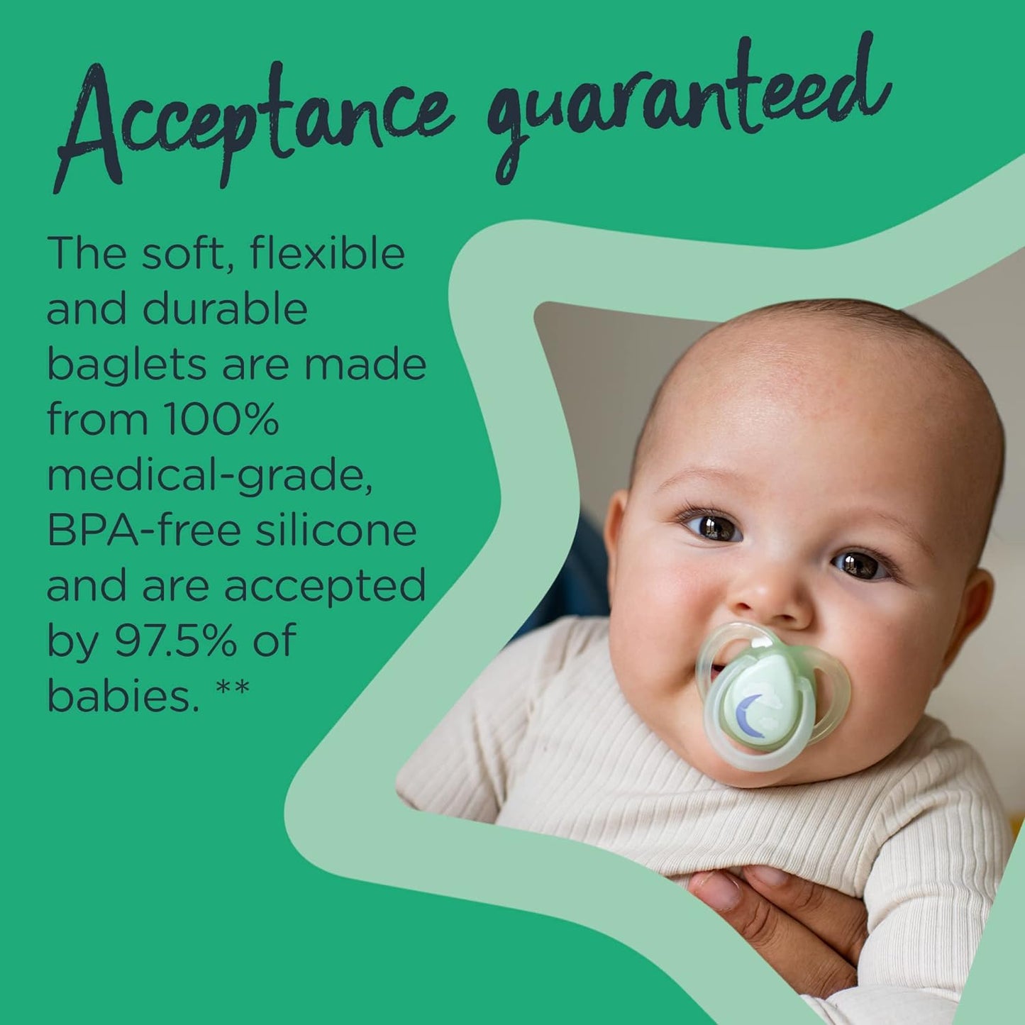 Tommee Tippee Chupeta noturna, 6-18 meses, pacote de 6 chupetas que brilham no escuro com baglet de silicone simétrico