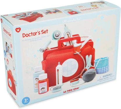 Le Toy Van - Kit de conjunto de brincadeiras médicas para crianças de madeira educacional fingir brincar Honeybake Doctor | Crianças fingem dramatização para meninos e meninas - 3 anos +