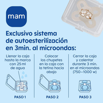 MAM Conjunto de mamadeira Welcome to the World G101-3, Easy Start, anticólica, com 1 chupeta Start e 1 prendedor de corrente, 0+ meses, azul, versão espanhola.